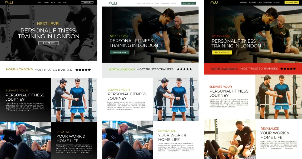 NW Personal Training web page variations