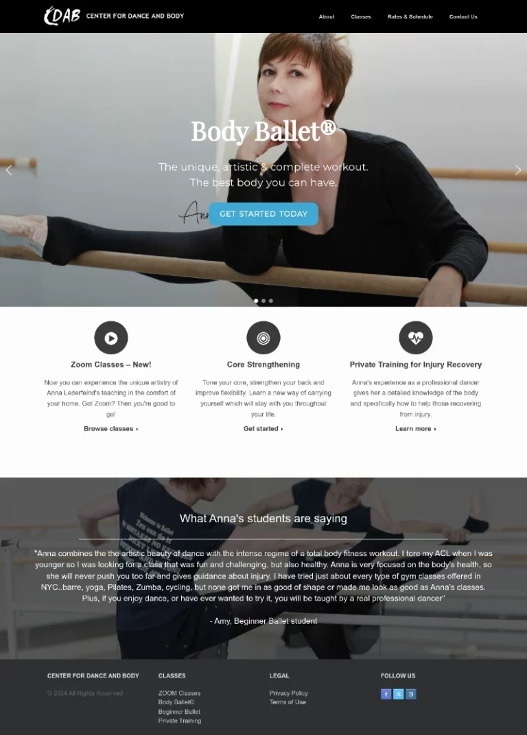 Center For Dance and Body Home Page Screenshot