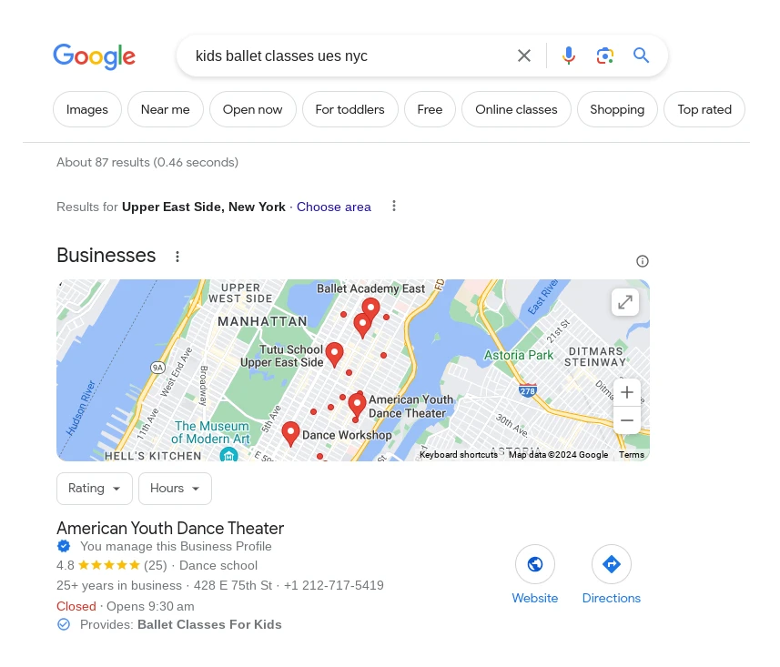 American Youth Dance Theater Maps Listing
